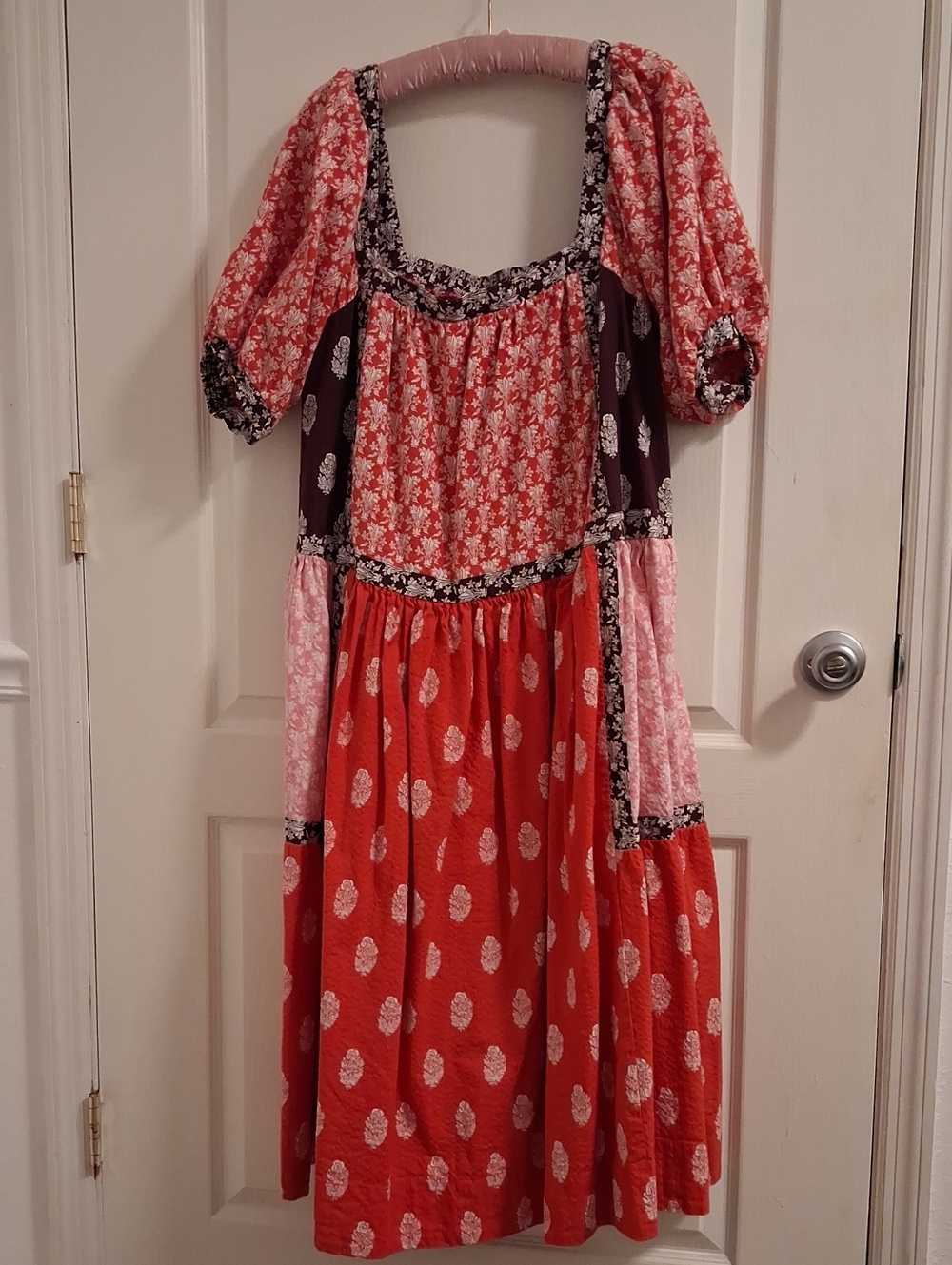 Maeve Floral Patchwork Maxi Dress in Red and Purple